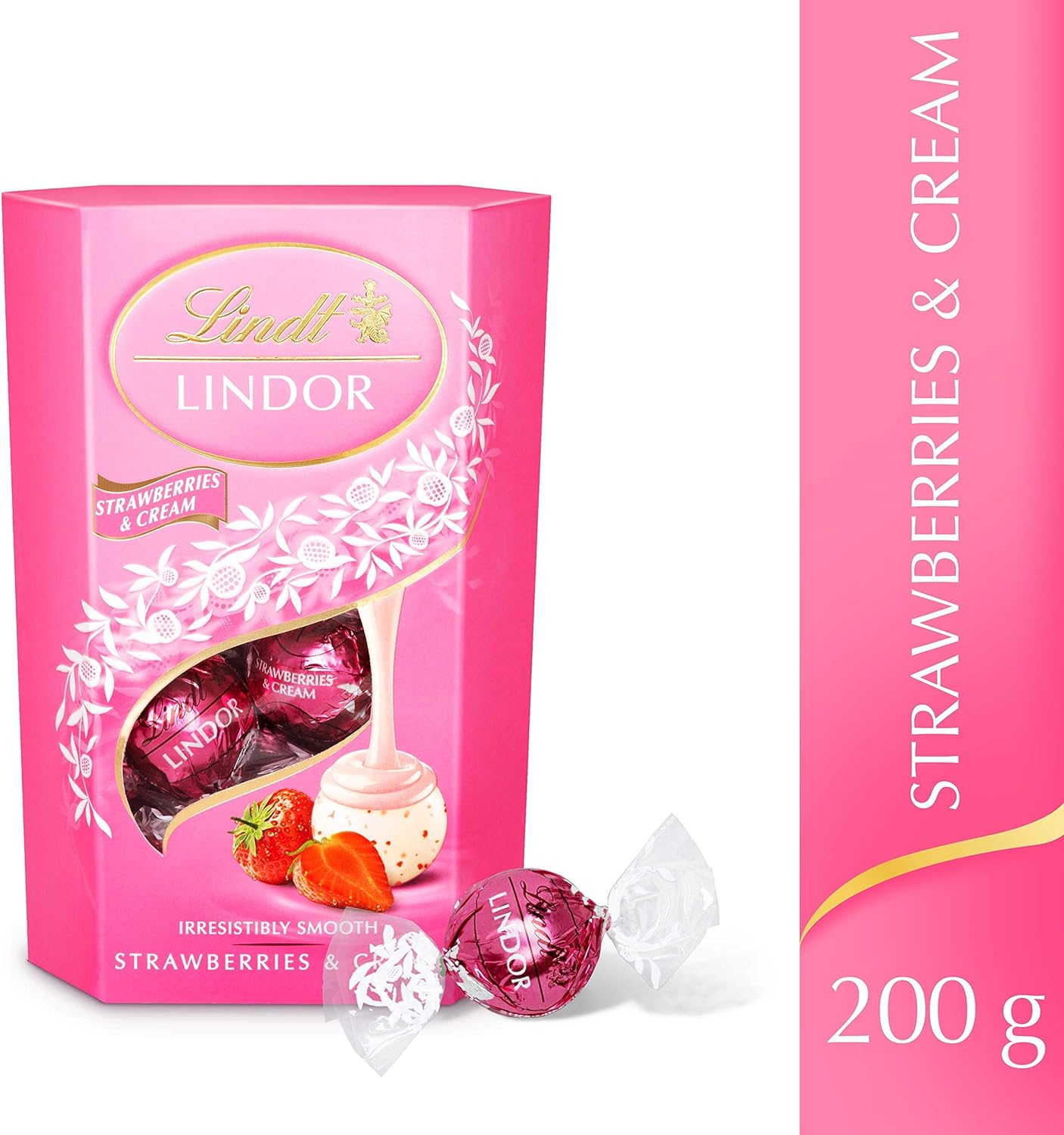 Lindt-Lindor-Strawberries-Cream-200g.jpg Lindt Strawberries and Cream Truffles Chocolate - Image 1