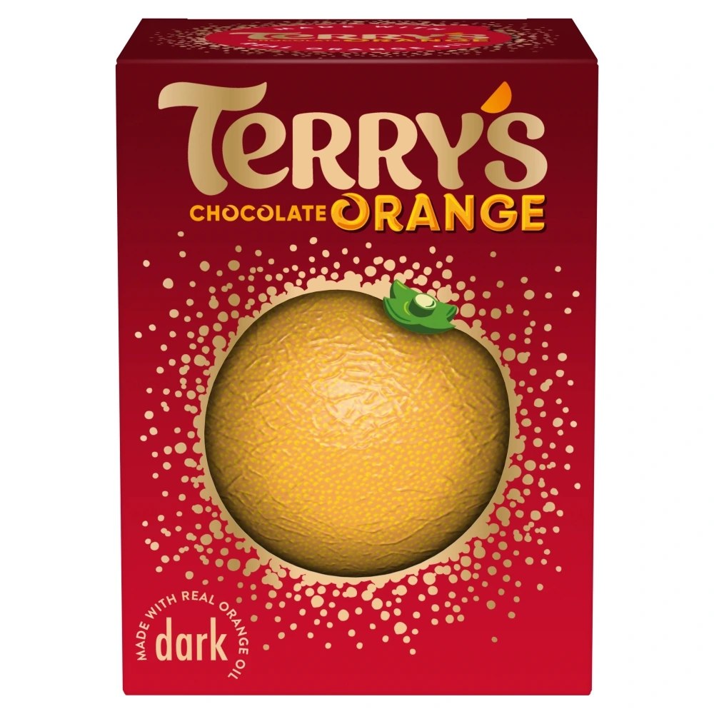Terrys-Dark-Chocolate-Orange-Made-with-Real-Orange-Oil-Christmas-Dark-Orange-Chocolate-145g-Unsquare-Gift-Treat.webp Terry's Dark Chocolate Orange 145g - Image 1