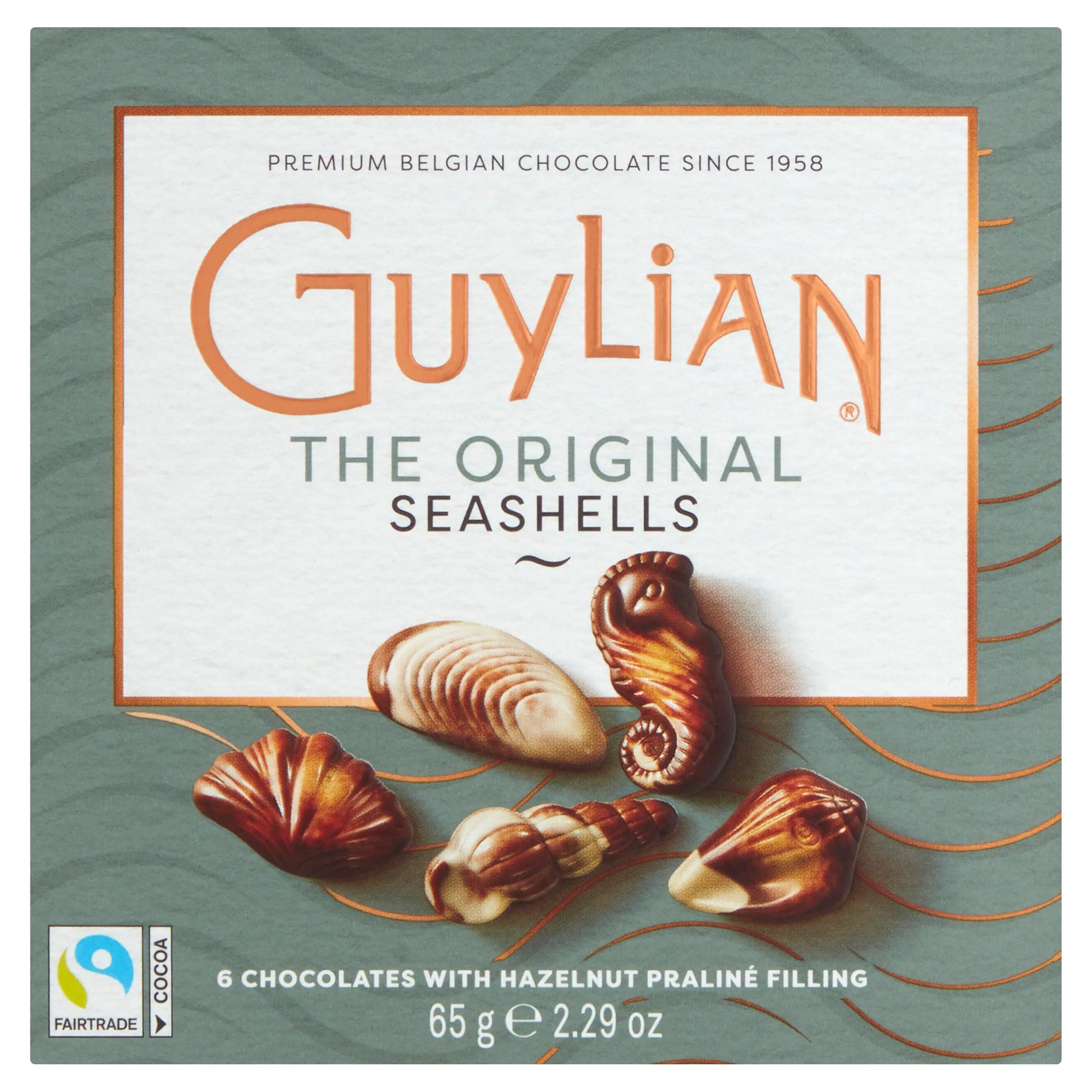 Guylian Fairtrade The Original Seashells Chocolates with Hazelnut Praliné Filling x6 – 65g Guylian Fairtrade The Original Seashells Chocolates with Hazelnut Praliné Filling x6 – 65g
