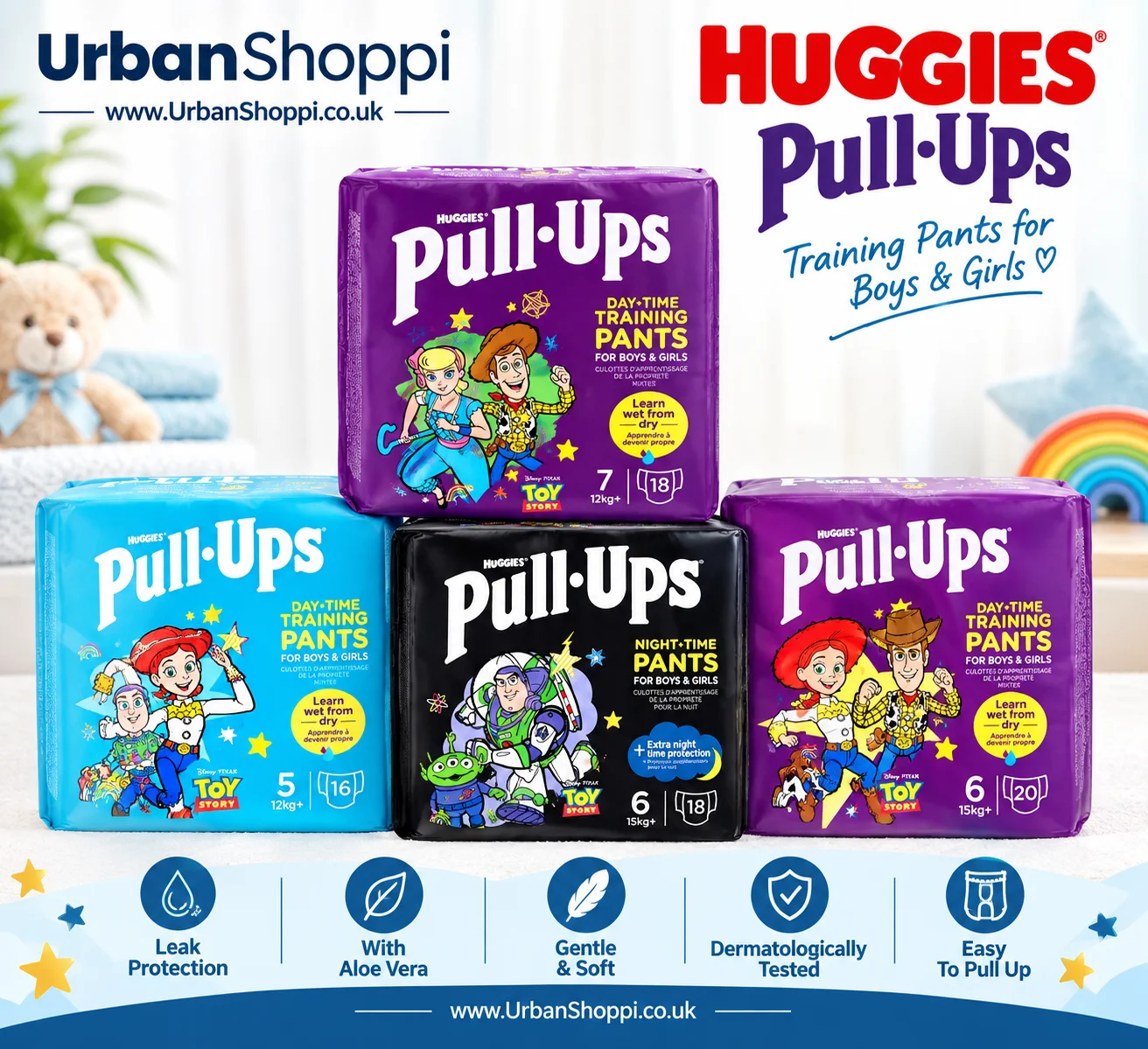 Huggies Pull Up Diapers Unisex Day Time Training Nappy Pants Huggies Pull Up Diapers Unisex Training Nappy Pants – Day & Night Time | Sizes 5, 6 & 7 | Disney Pixar Toy Story